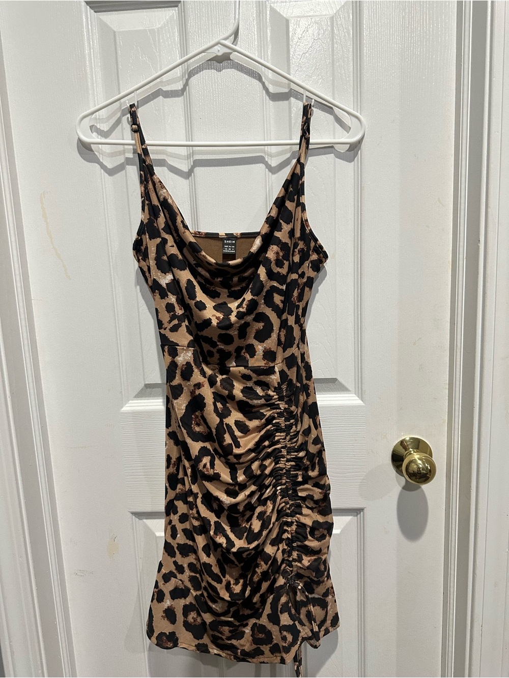 SHEIN Leopard Cowl Slip Dress in Tan and Black